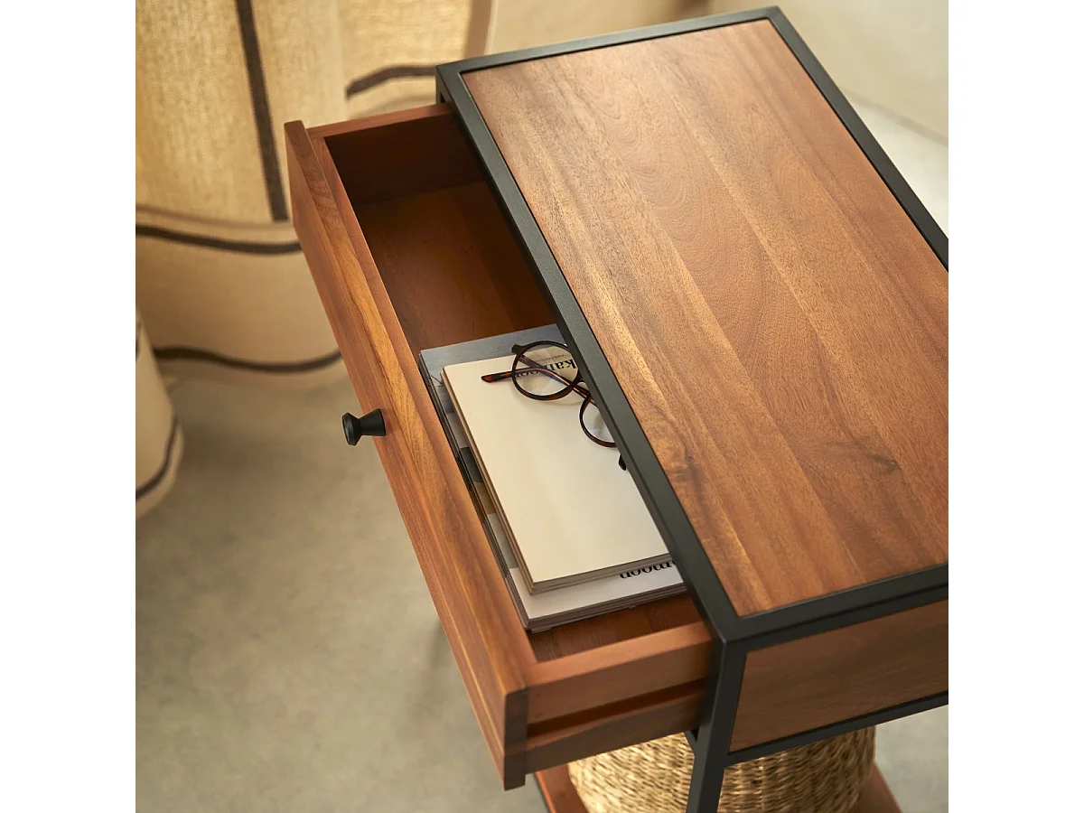 Agra - Console with 1 drawer in solid acacia and metal