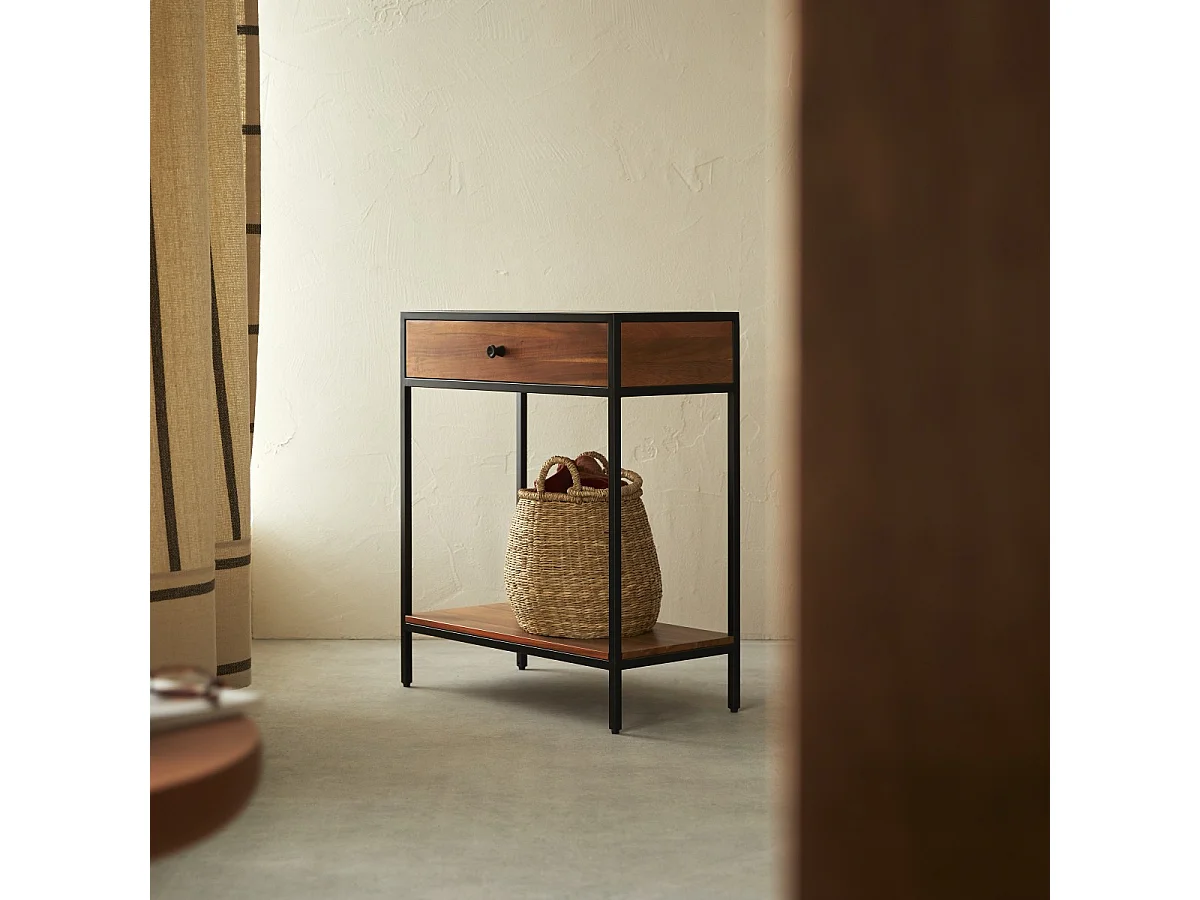 Agra - Console with 1 drawer in solid acacia and metal