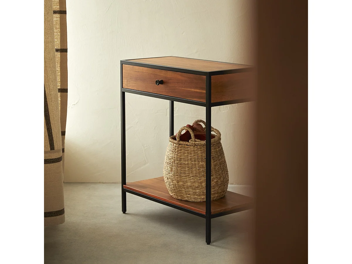 Agra - Console with 1 drawer in solid acacia and metal