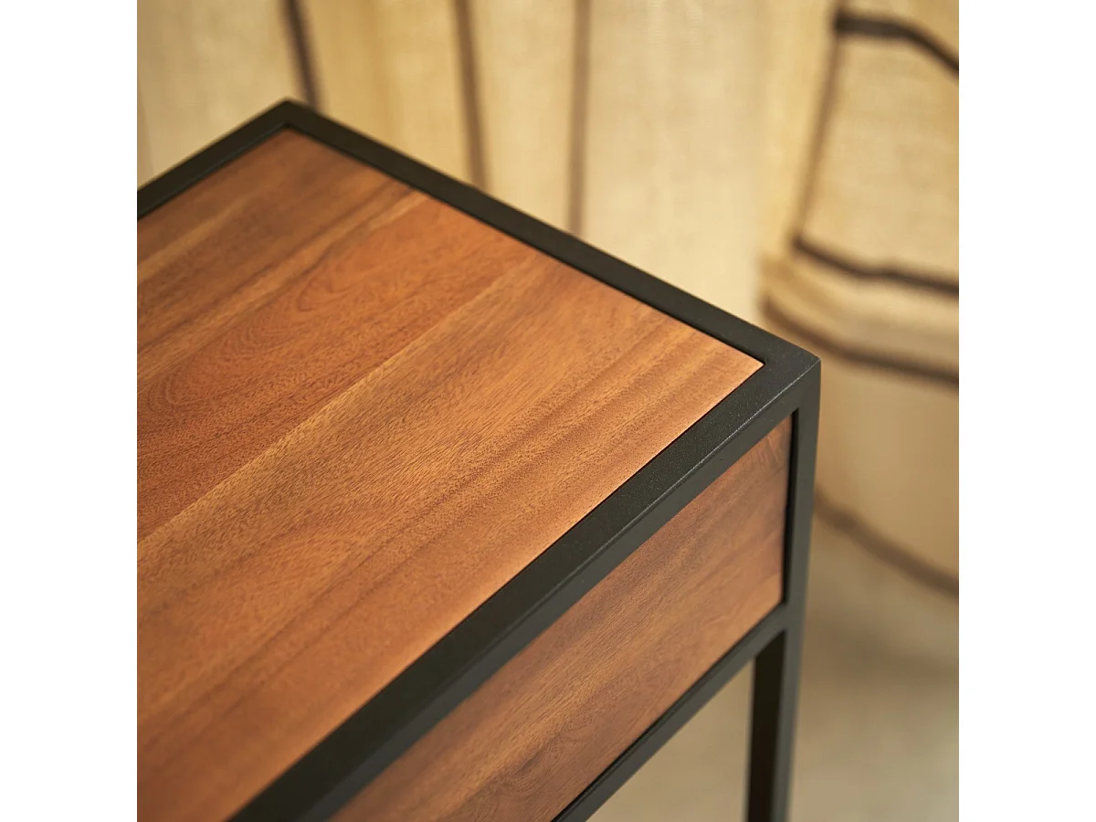 Agra - Console with 1 drawer in solid acacia and metal
