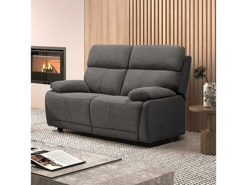 Canapé fixe 2 places tissu polyester gris foncé - MIGUEL