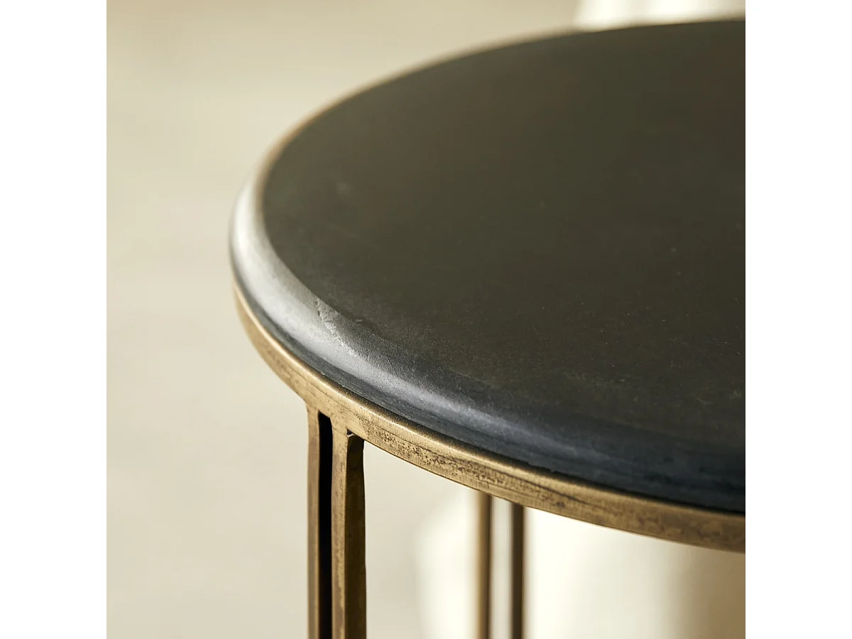 Comodino tondo in metallo e marmo Simëon