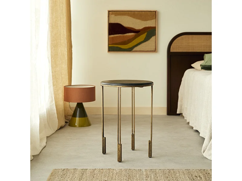 Comodino tondo in metallo e marmo Simëon