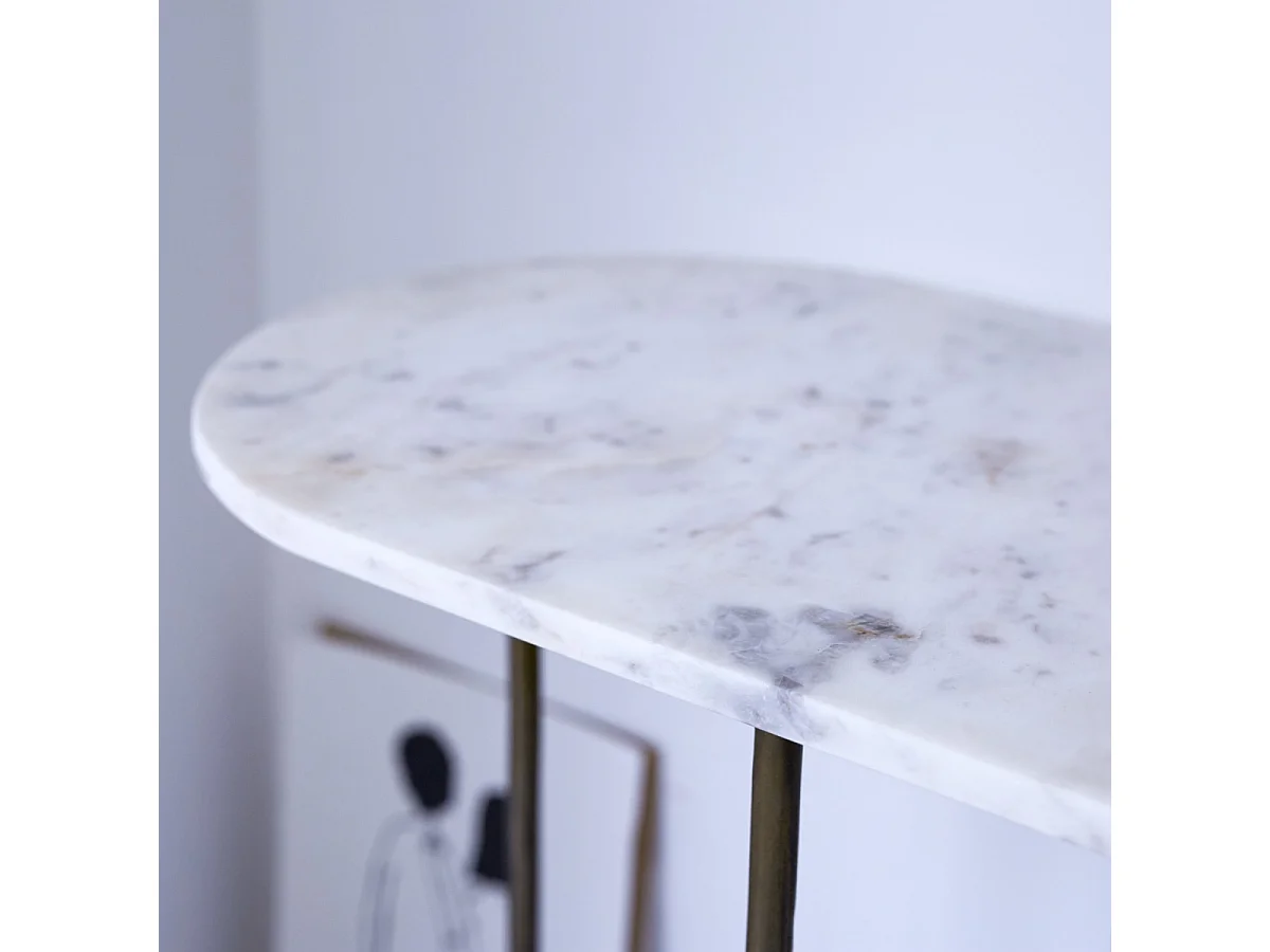 Ovale Konsole aus Metall mit heller Marmorplatte und Metallstruktur 120 cm Gusta