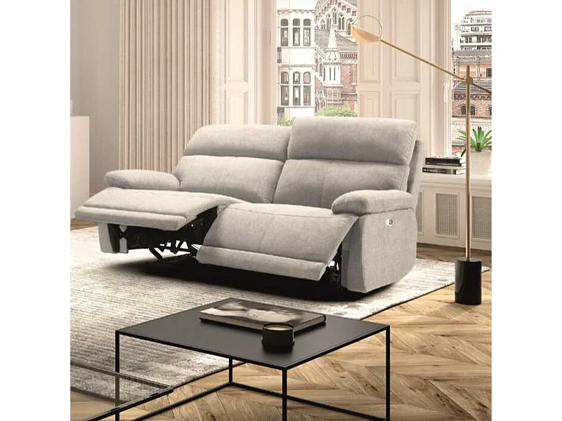 Canapé relax électrique 2,5 places tissu polyester gris clair - MIGUEL