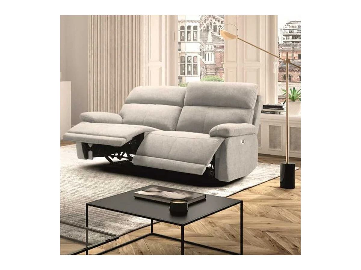 Canapé relax électrique 2,5 places tissu polyester gris clair - MIGUEL