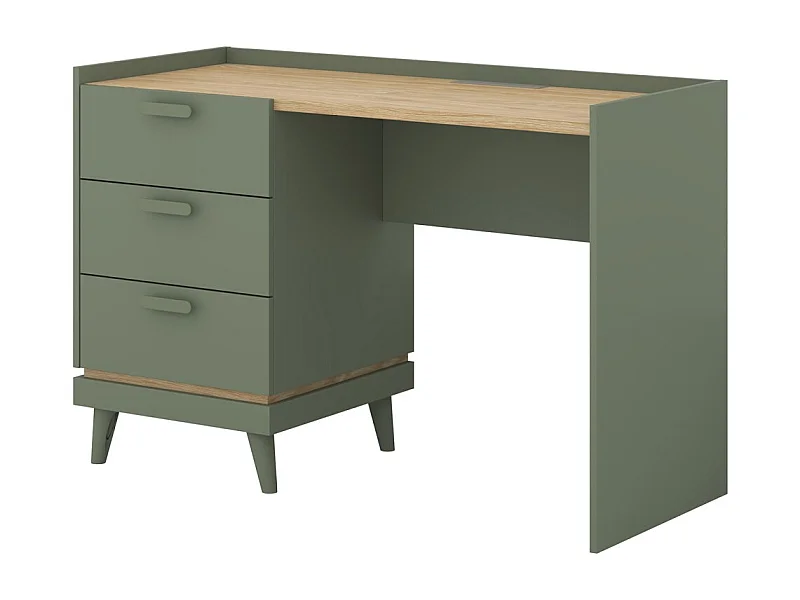 Bureau style scandinave NOKI – 3 tiroirs – Vert et bois – 120x80x50 cm