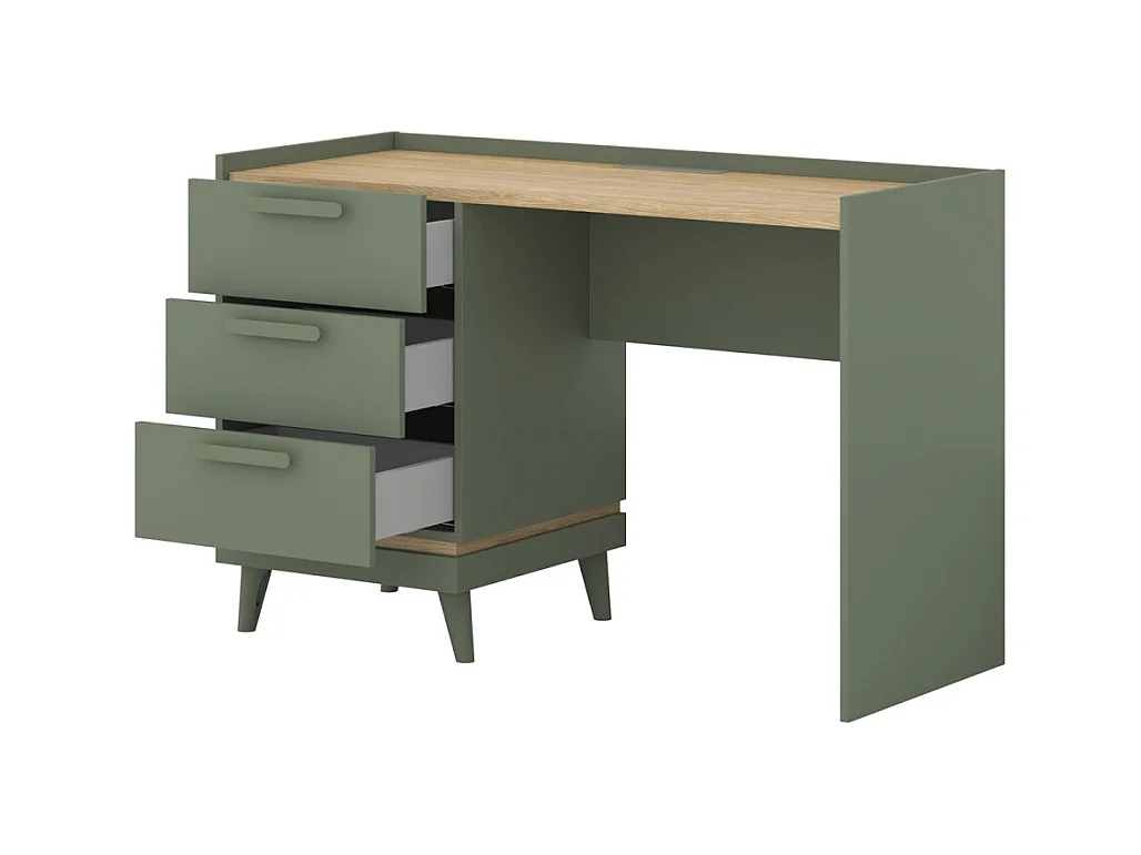 Bureau style scandinave NOKI – 3 tiroirs – Vert et bois – 120x80x50 cm