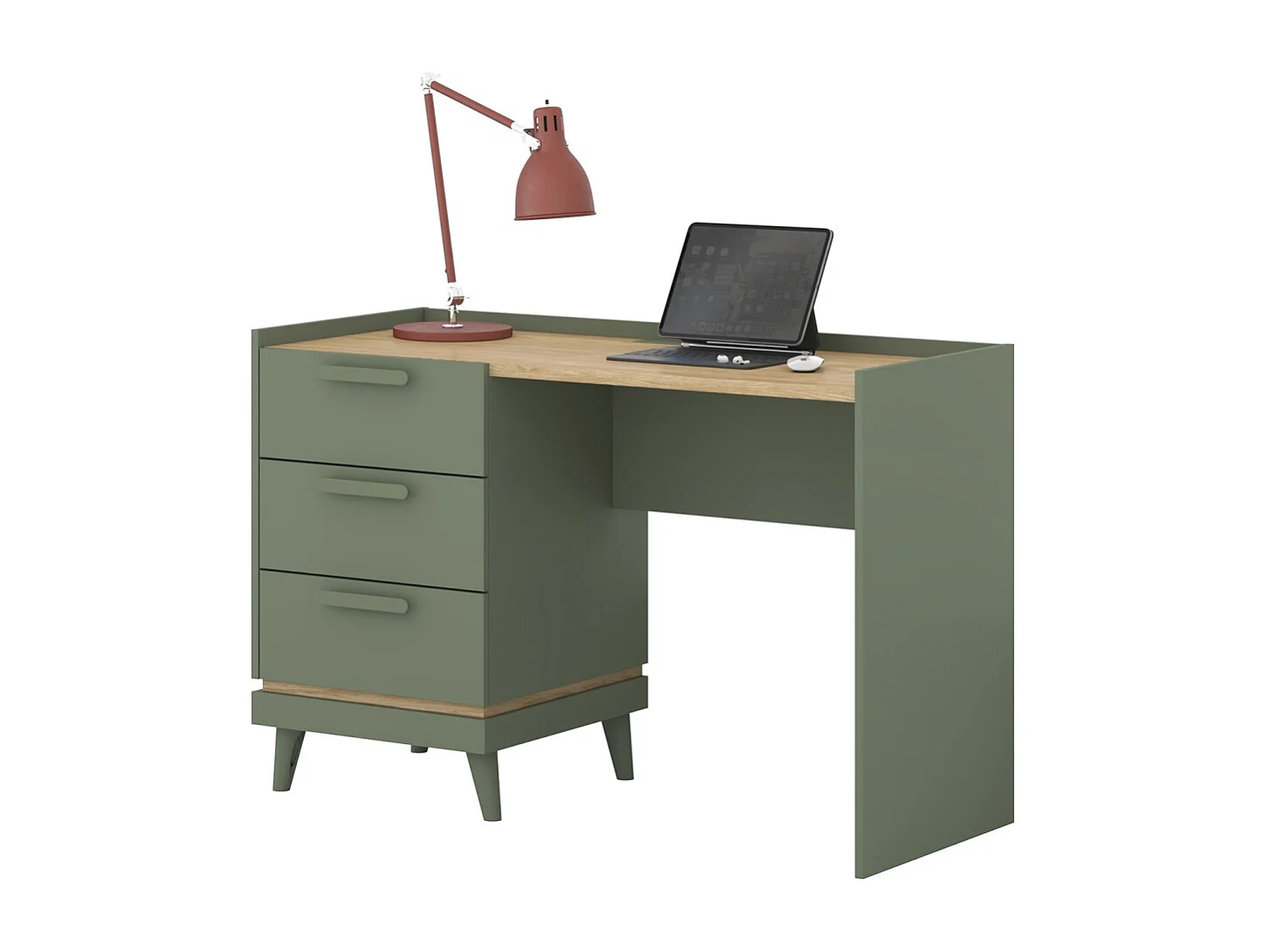 Bureau style scandinave NOKI – 3 tiroirs – Vert et bois – 120x80x50 cm