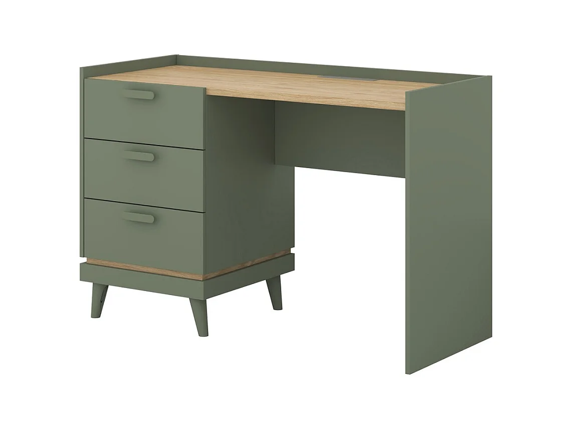 Bureau style scandinave NOKI – 3 tiroirs – Vert et bois – 120x80x50 cm