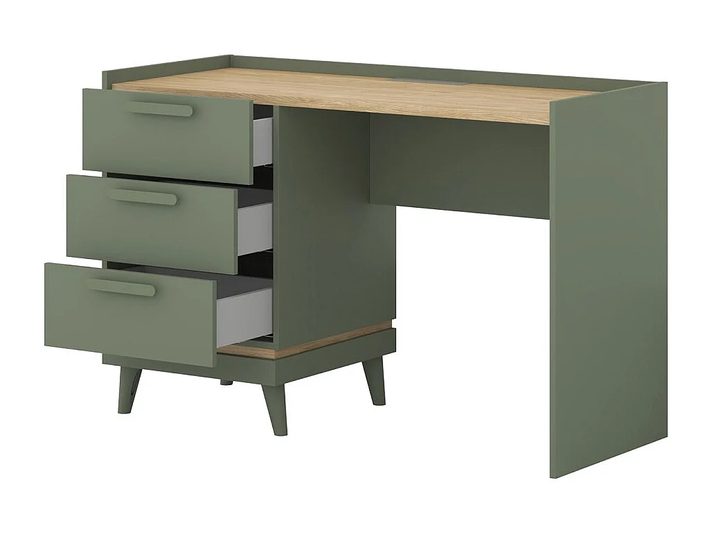 Bureau style scandinave NOKI – 3 tiroirs – Vert et bois – 120x80x50 cm
