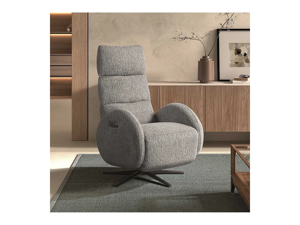 Fauteuil relax électrique tissu polyester gris - AMSTEN