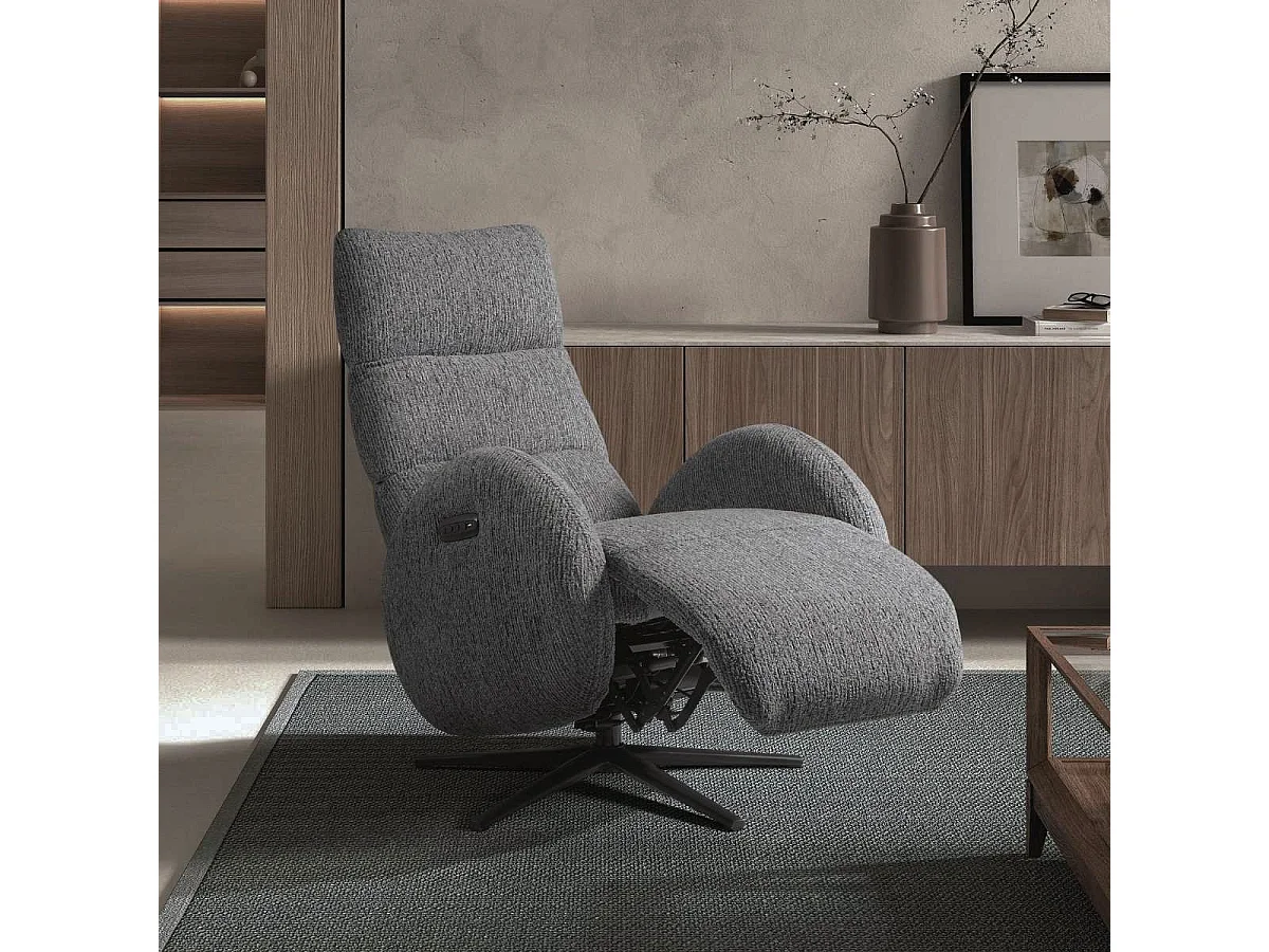 Fauteuil relax électrique tissu polyester gris - AMSTEN