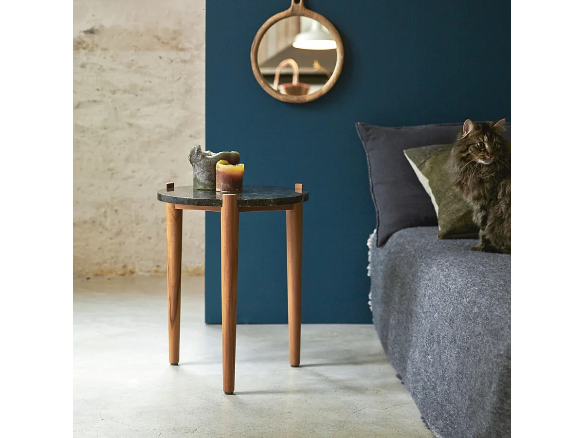 Comodino in legno di teak e marmo Nestor black