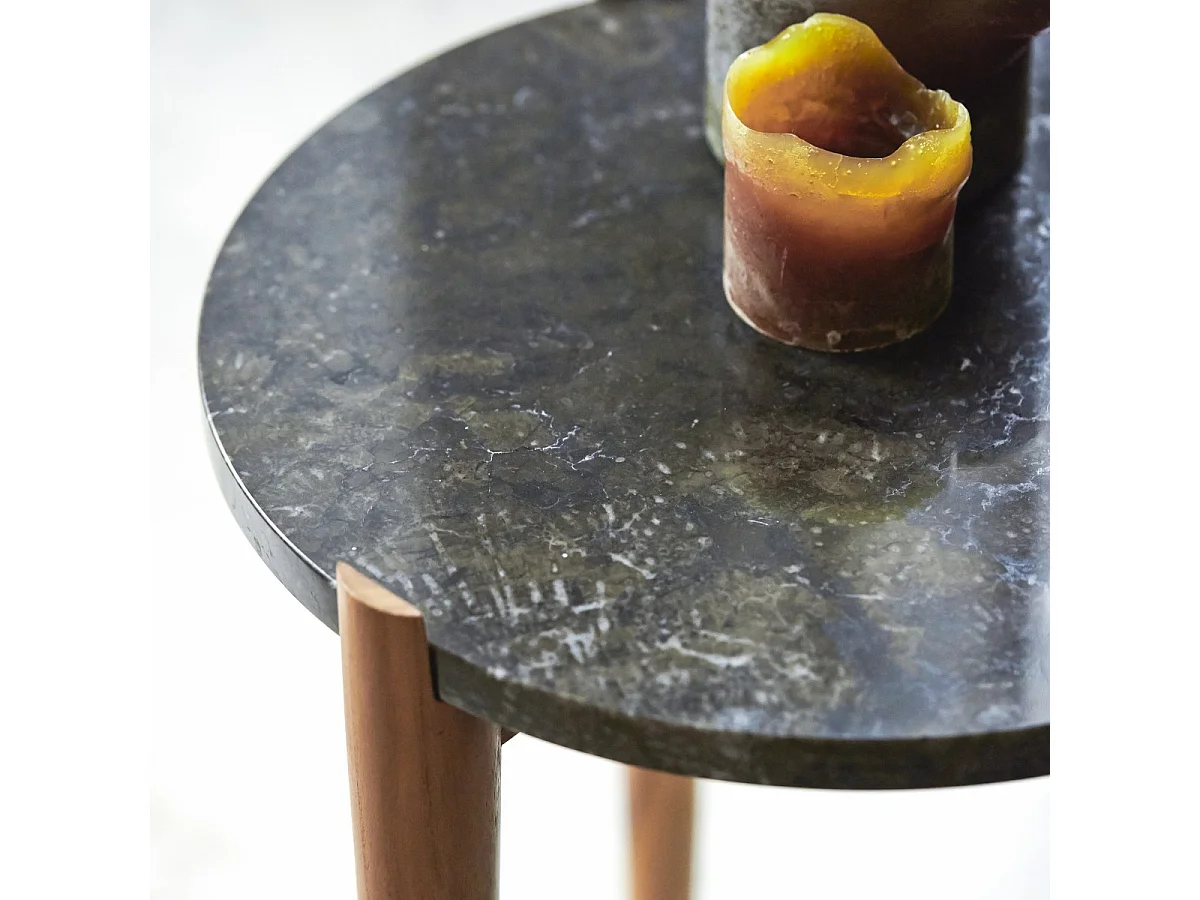 Comodino in legno di teak e marmo Nestor black