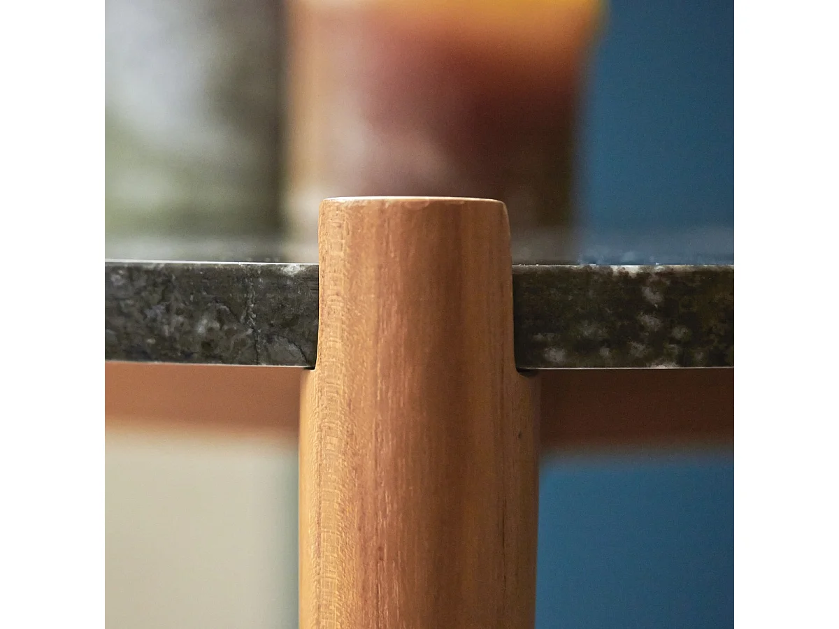 Comodino in legno di teak e marmo Nestor black