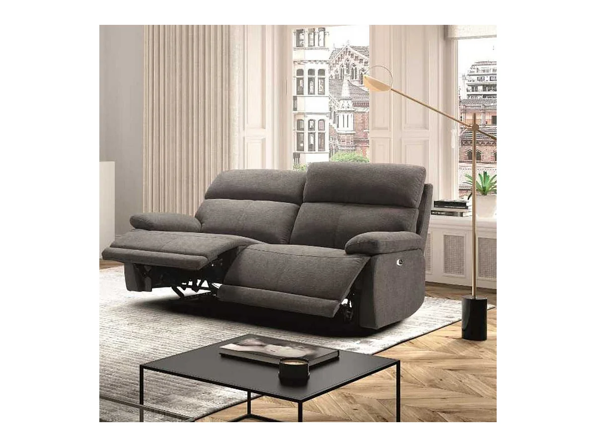 Canapé relax électrique 2,5 places tissu polyester gris foncé - MIGUEL