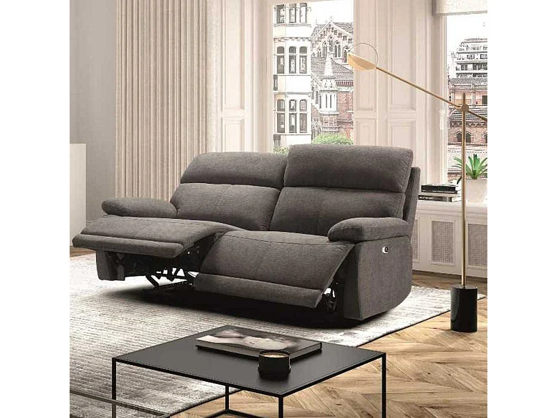 Canapé relax électrique 2,5 places tissu polyester gris foncé - MIGUEL