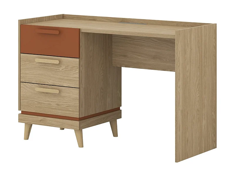 Bureau scandinave NOKI – Chêne clair et moka – 3 tiroirs de rangement