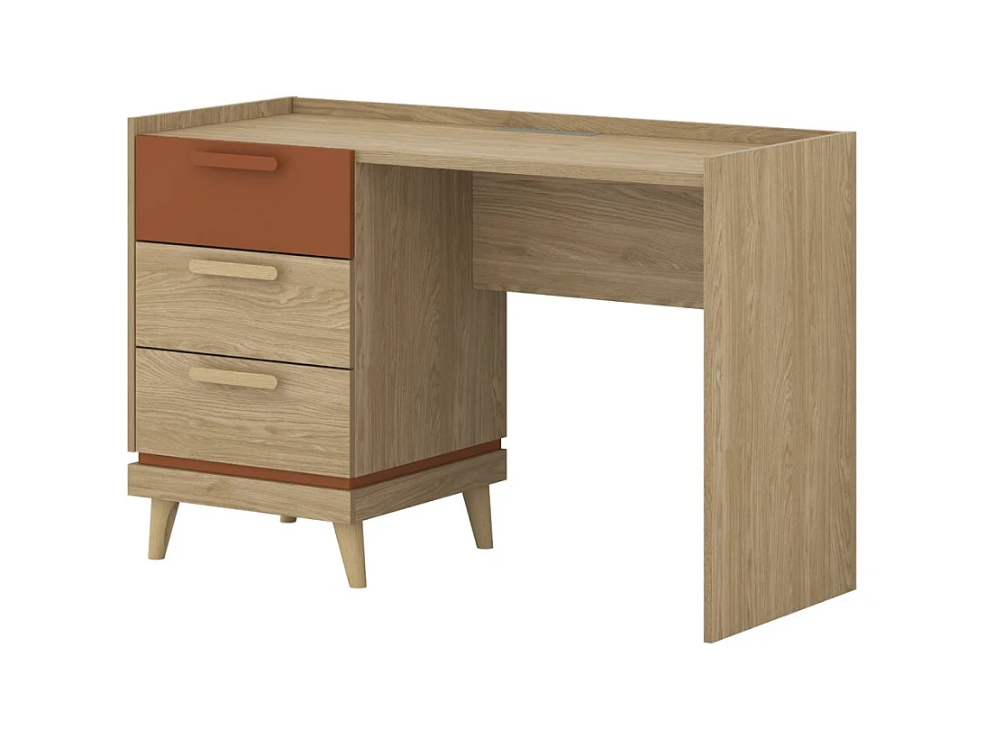 Bureau scandinave NOKI – Chêne clair et moka – 3 tiroirs de rangement