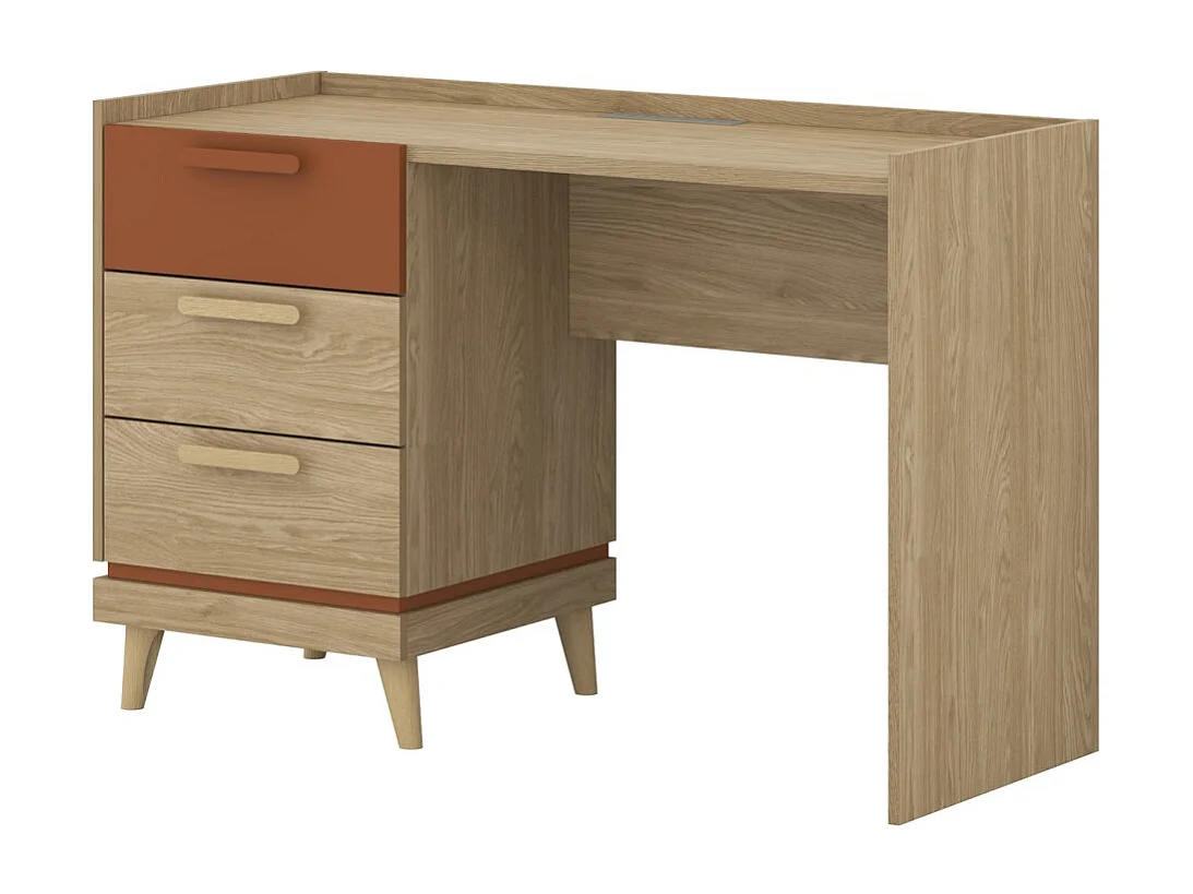 Bureau scandinave NOKI – Chêne clair et moka – 3 tiroirs de rangement