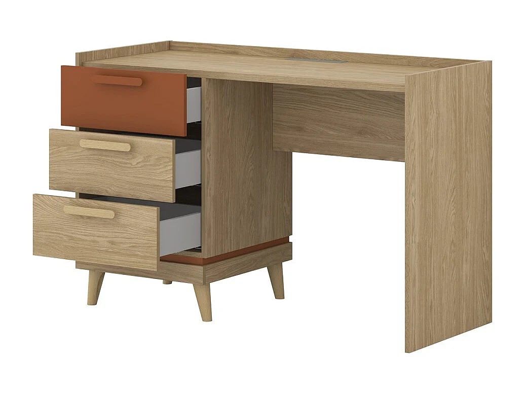 Bureau scandinave NOKI – Chêne clair et moka – 3 tiroirs de rangement