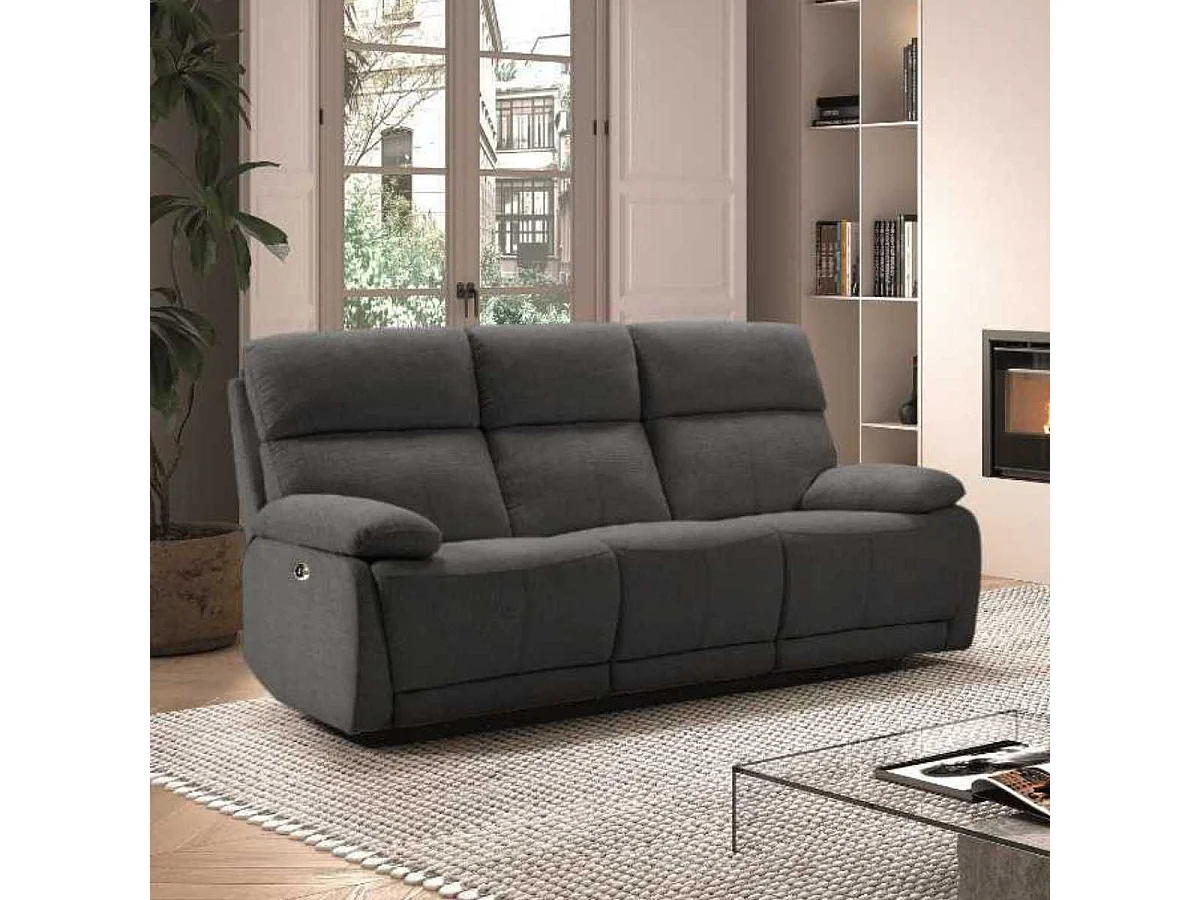 Canapé relax électrique 3 places tissu polyester gris foncé - MIGUEL