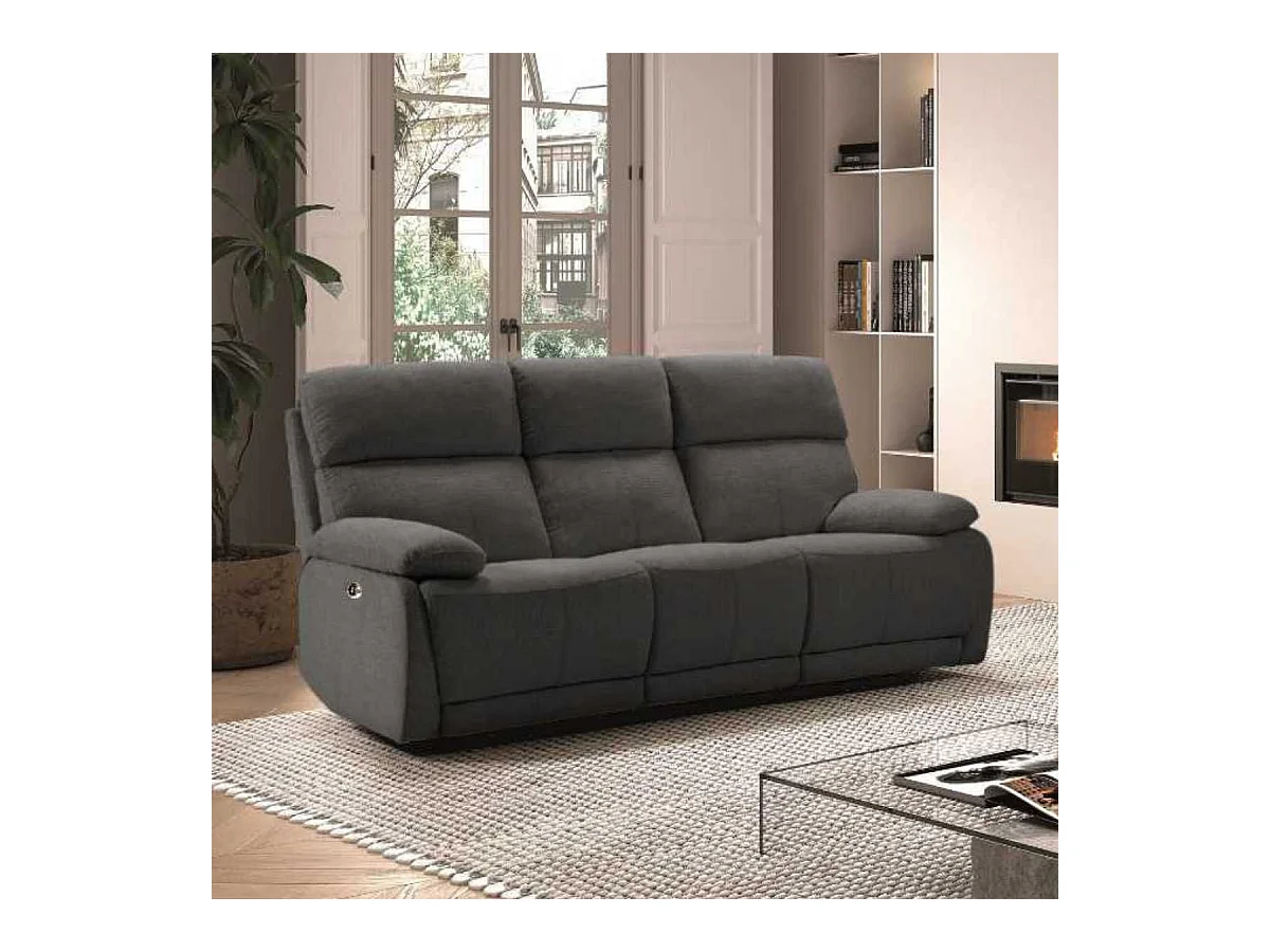 Canapé relax électrique 3 places tissu polyester gris foncé - MIGUEL