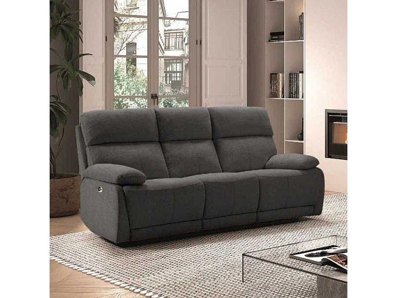 Canapé relax électrique 3 places tissu polyester gris foncé - MIGUEL