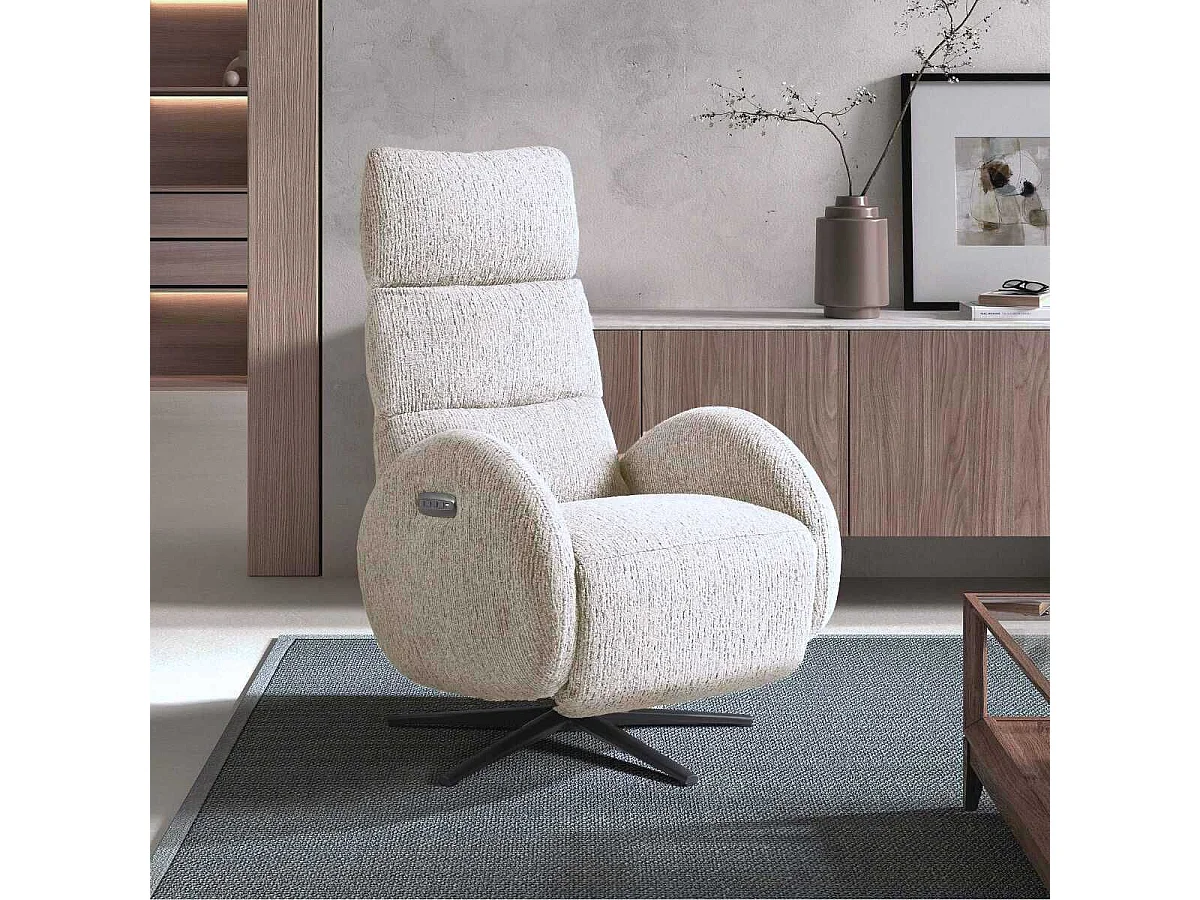 Fauteuil relax électrique tissu polyester beige - AMSTEN