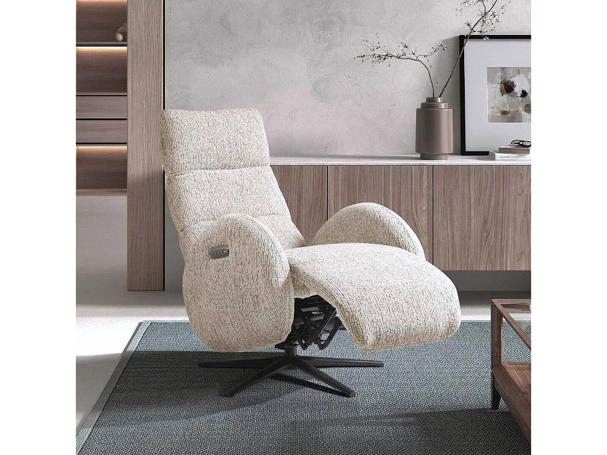 Fauteuil relax électrique tissu polyester beige - AMSTEN