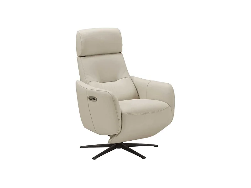 Fauteuil relax électrique pivotant avec têtière manuelle tout cuir gris clair - REANE