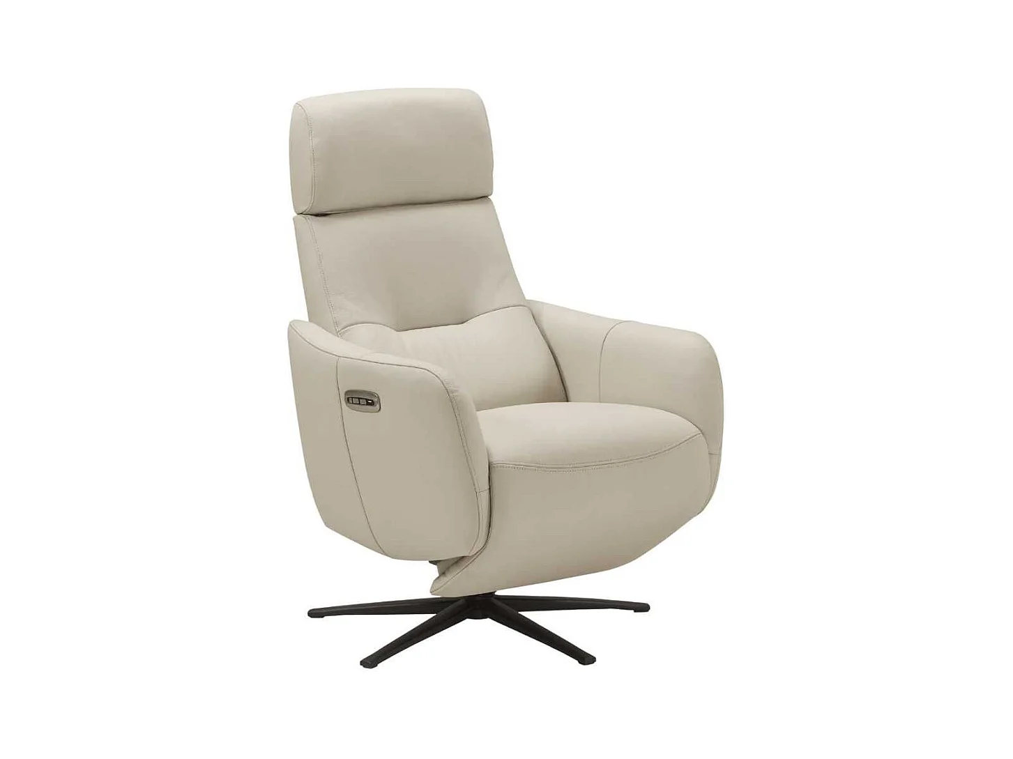 Fauteuil relax électrique pivotant avec têtière manuelle tout cuir gris clair - REANE
