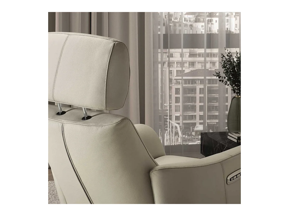 Fauteuil relax électrique pivotant avec têtière manuelle tout cuir gris clair - REANE