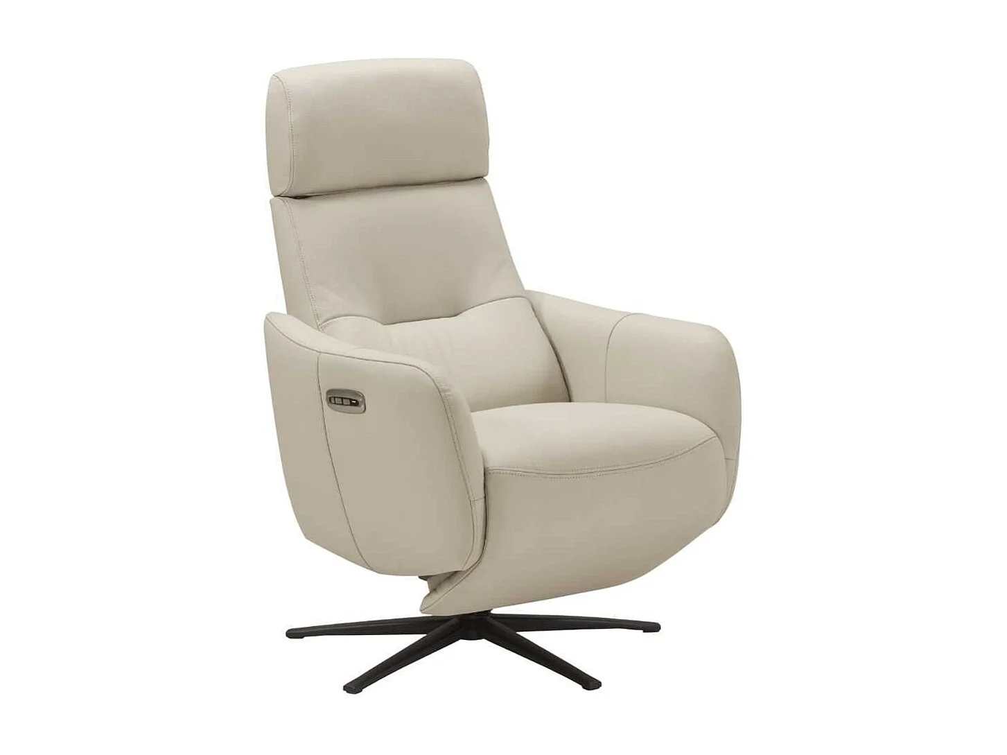 Fauteuil relax électrique pivotant avec têtière manuelle tout cuir gris clair - REANE