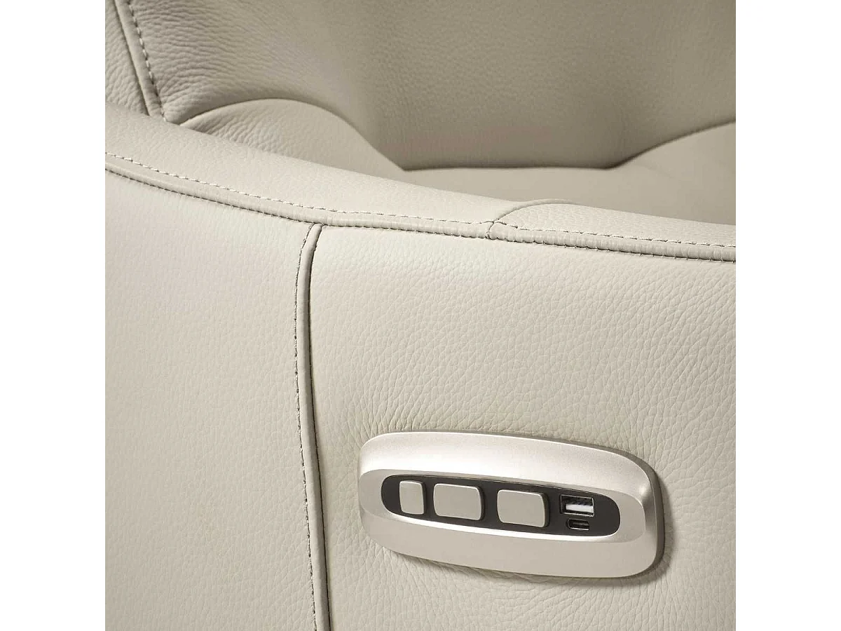 Fauteuil relax électrique pivotant avec têtière manuelle tout cuir gris clair - REANE