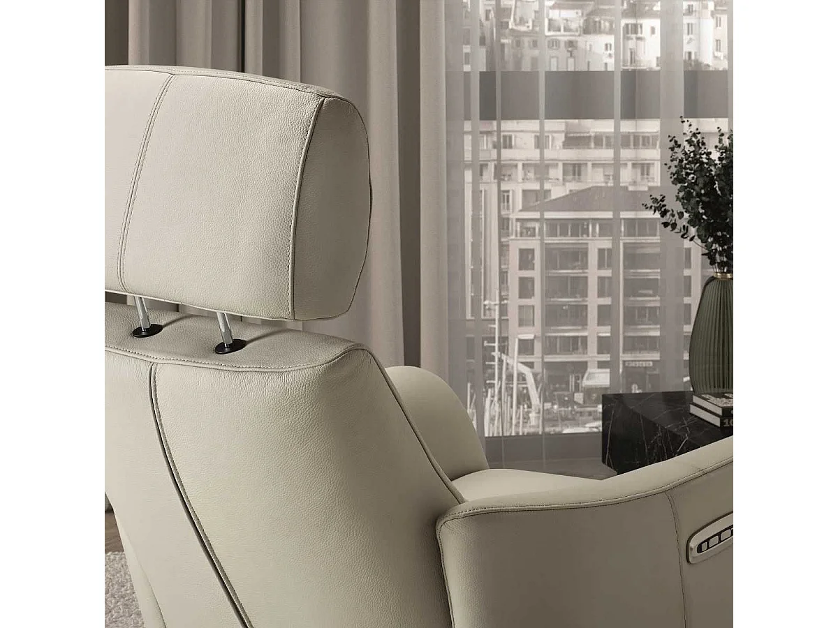Fauteuil relax électrique pivotant avec têtière manuelle tout cuir gris clair - REANE