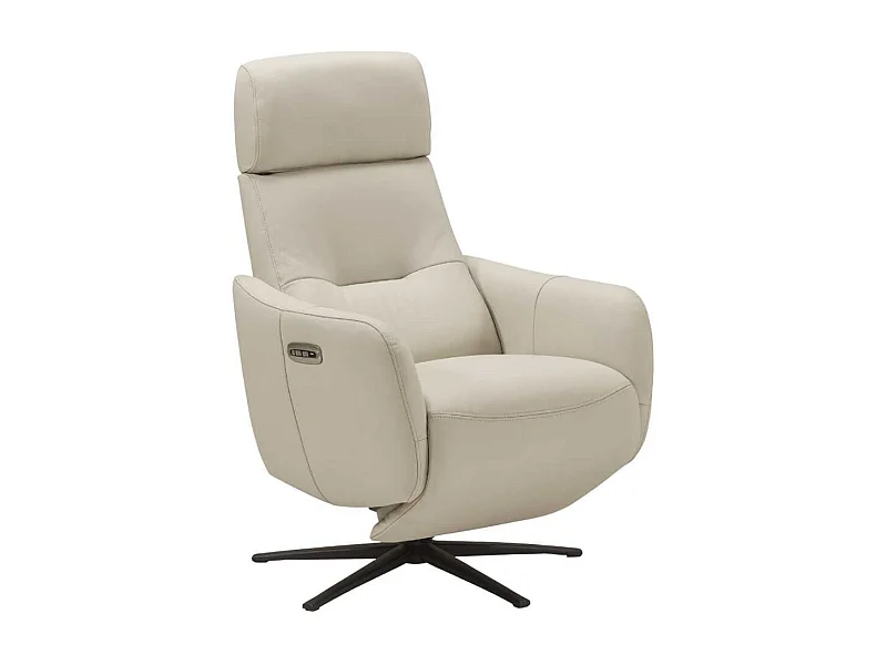 Fauteuil relax électrique pivotant avec têtière manuelle tout cuir gris clair - REANE