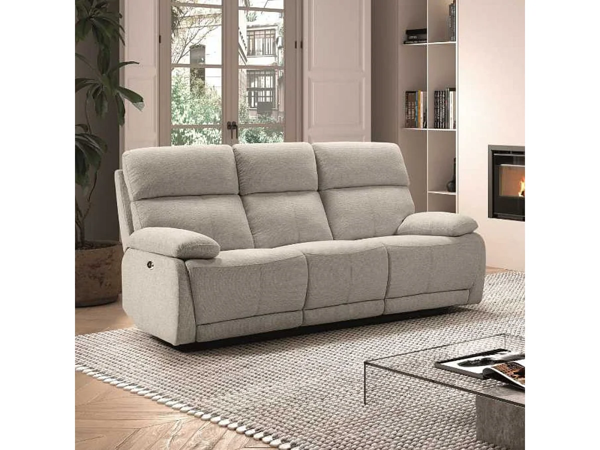 Canapé relax électrique 3 places tissu polyester gris clair - MIGUEL