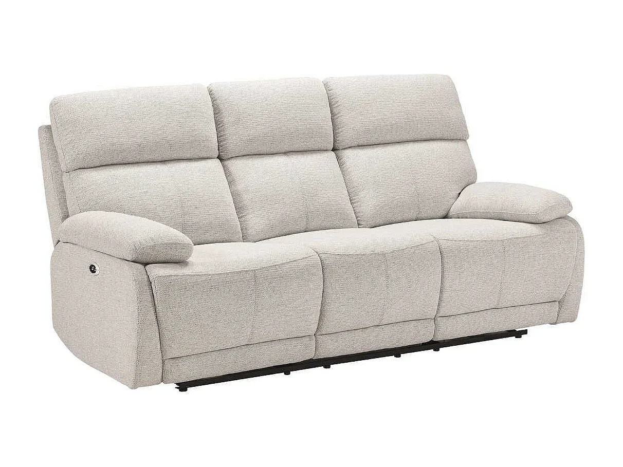 Canapé relax électrique 3 places tissu polyester gris clair - MIGUEL