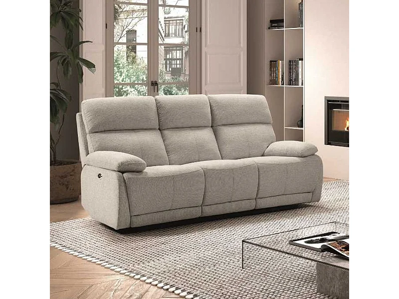 Canapé relax électrique 3 places tissu polyester gris clair - MIGUEL