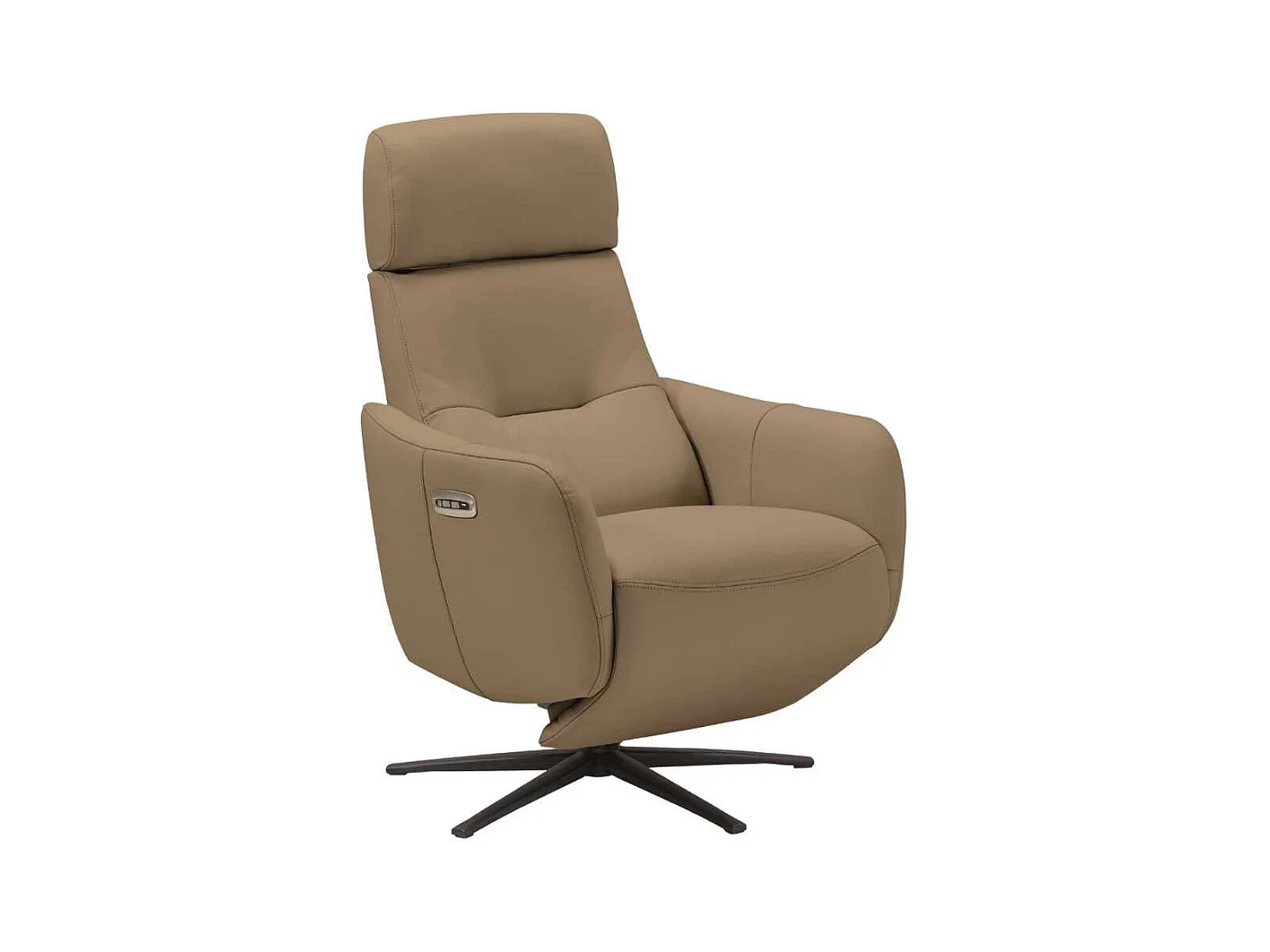 Fauteuil relax électrique pivotant avec têtière manuelle tout cuir marron clair - REANE