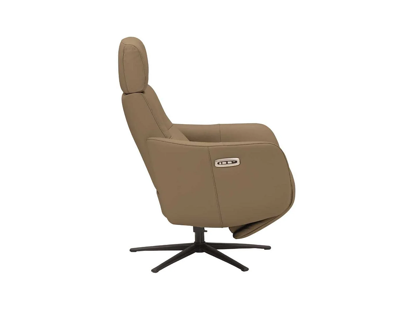 Fauteuil relax électrique pivotant avec têtière manuelle tout cuir marron clair - REANE