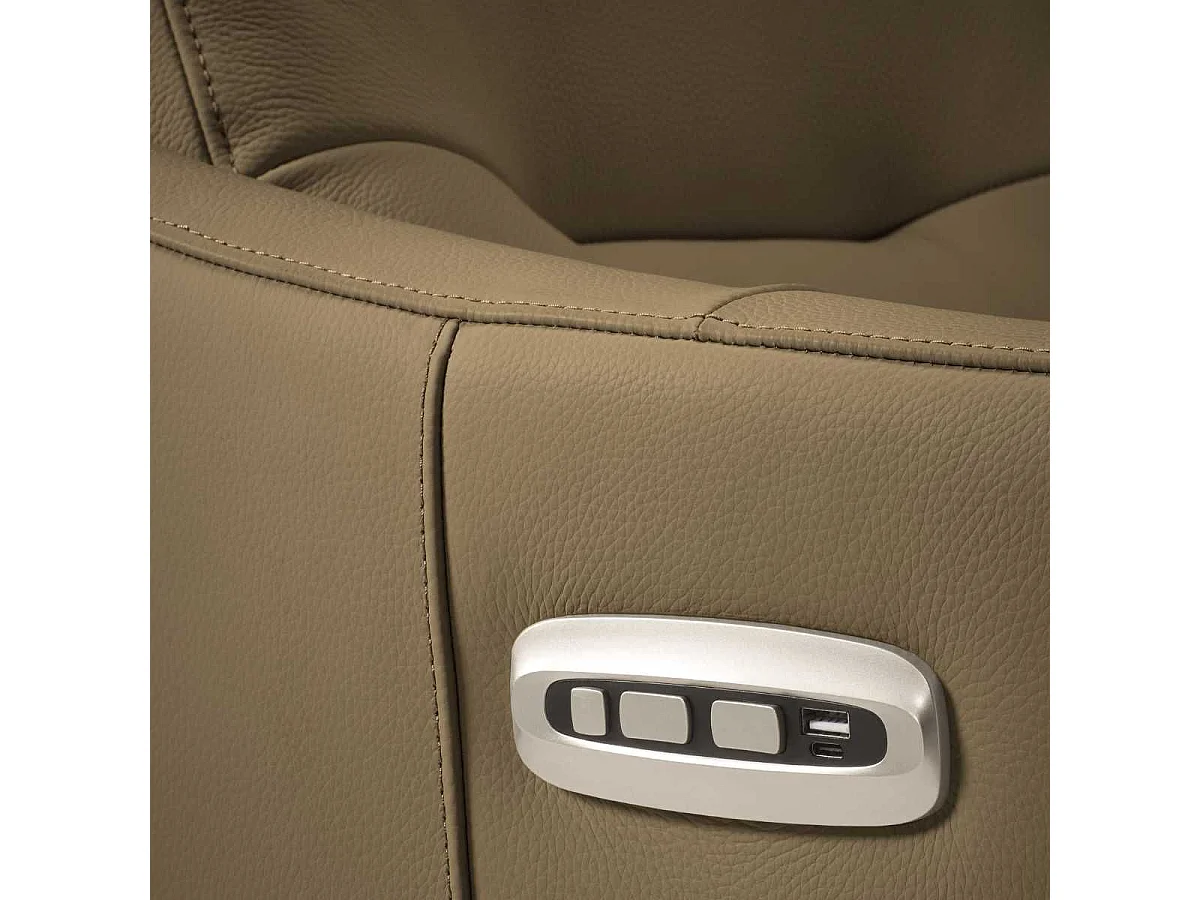 Fauteuil relax électrique pivotant avec têtière manuelle tout cuir marron clair - REANE