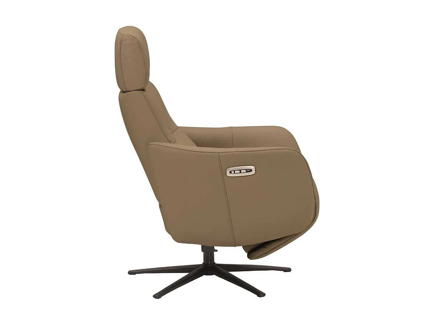 Fauteuil relax électrique pivotant avec têtière manuelle tout cuir marron clair - REANE