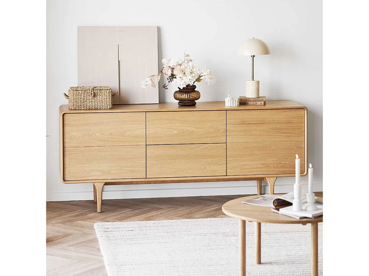 Meuble TV 2 portes et 2 tiroirs cadre en chêne massif façades en placage de chêne - GARANCE