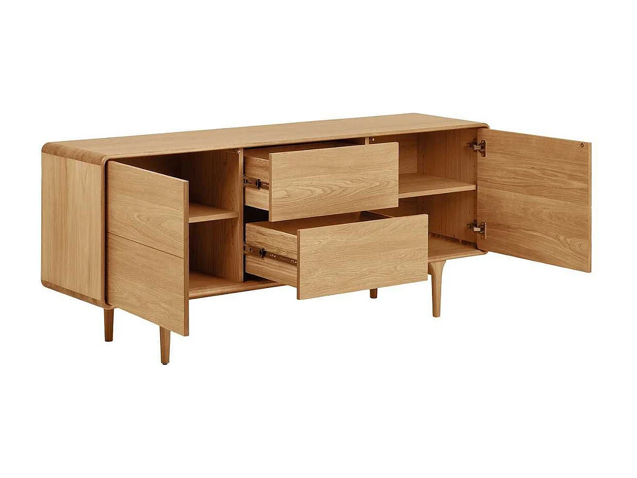 Meuble TV 2 portes et 2 tiroirs cadre en chêne massif façades en placage de chêne - GARANCE