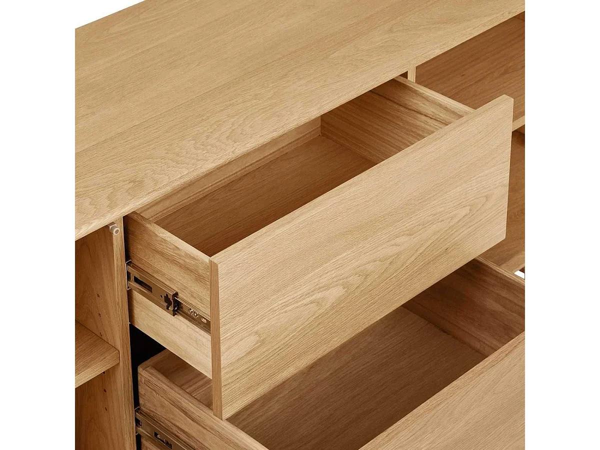 Meuble TV 2 portes et 2 tiroirs cadre en chêne massif façades en placage de chêne - GARANCE