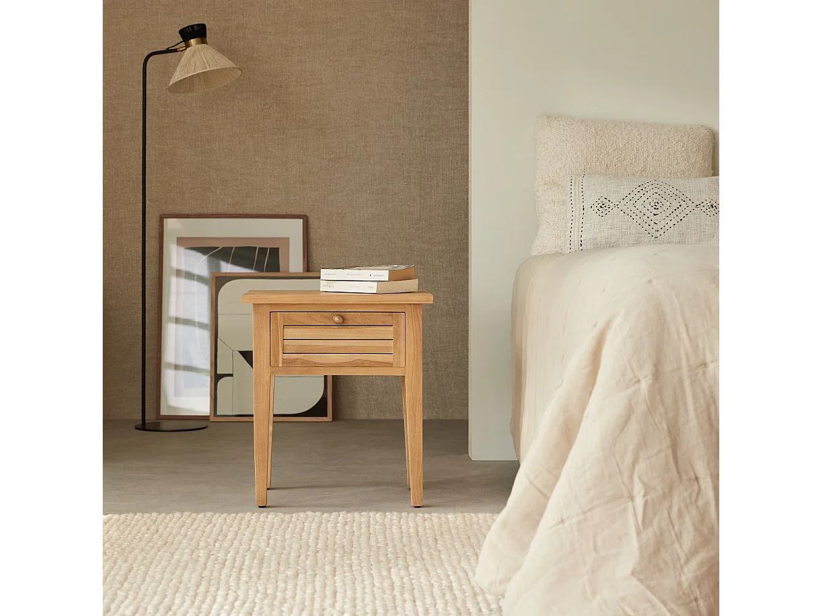 Comodino in legno massello di teak Suzette