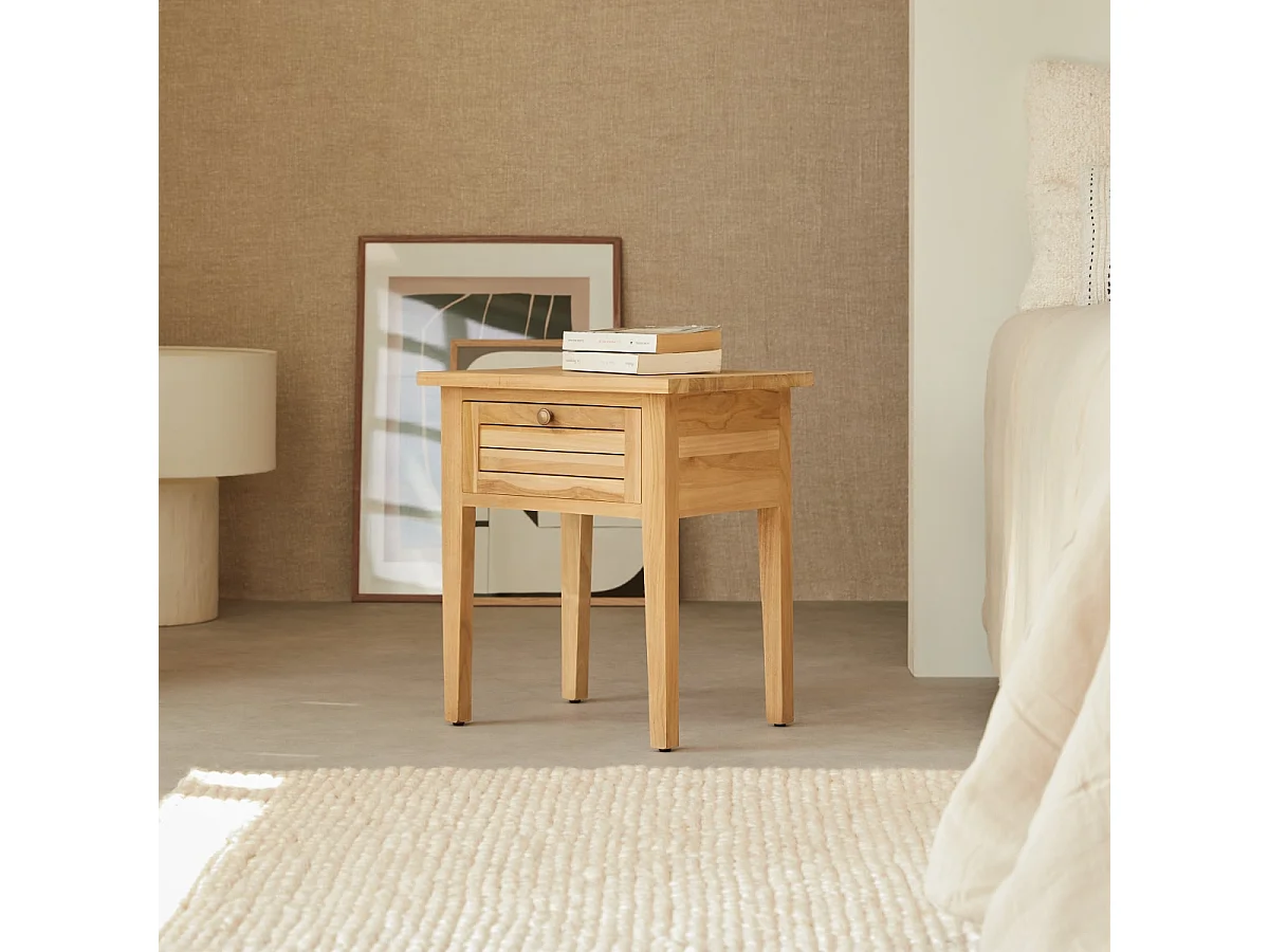 Comodino in legno massello di teak Suzette